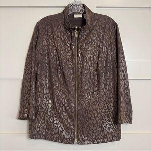 Zenergy Chico’s Neema Aria Animal Foil Jacket 3/4 Sleeves Bronze Women’s 1 / Med